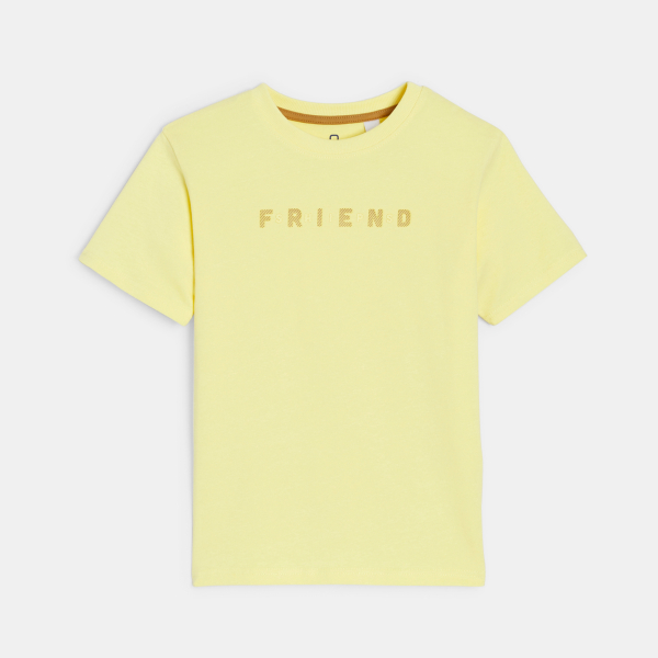 Boy's yellow slogan T-shirt with short sleeves