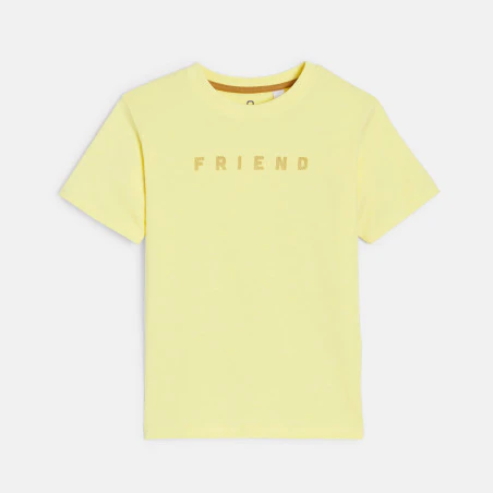Boy's yellow slogan T-shirt with short sleeves