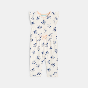 Baby girl's blue cat floral jumpsuit