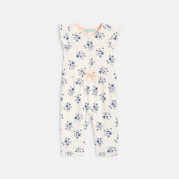 Combi longue fleurs chats bleu bébé fille