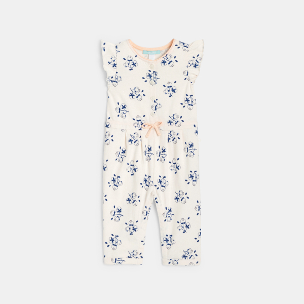 Baby girl's blue cat floral jumpsuit