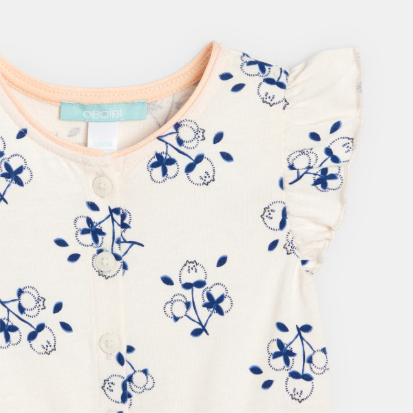 Combi longue fleurs chats bleu bébé fille