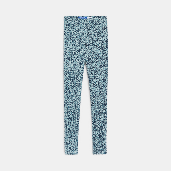 Leggings longs léopard en jersey bleu Fille