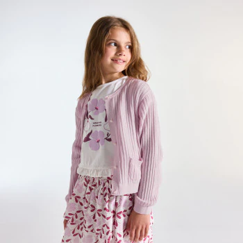 Girl's mauve openwork cardigan