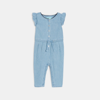 Combi longue rayée twill bleu bébé fille