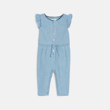 Combi longue rayée twill bleu bébé fille