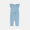 Baby girl's long blue striped twill jumpsuit