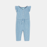 Combi longue rayée twill bleu bébé fille Combi longue rayée twill bleu bébé fille