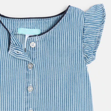 Combi longue rayée twill bleu bébé fille