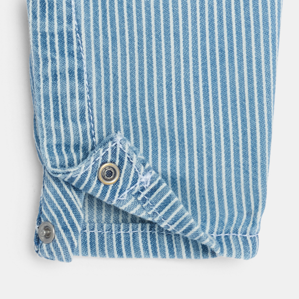 Combi longue rayée twill bleu bébé fille Combi longue rayée twill bleu bébé fille