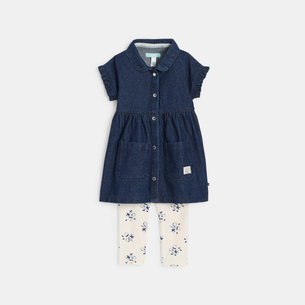 Robe denim brut bleu et legging bébé fille