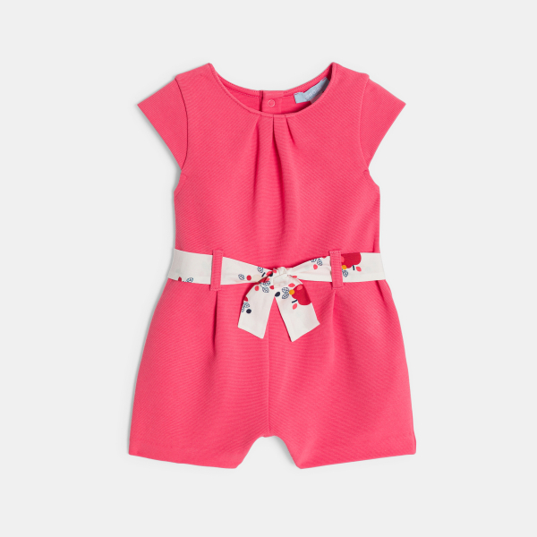 Baby girl's textured playsuit with floral belt