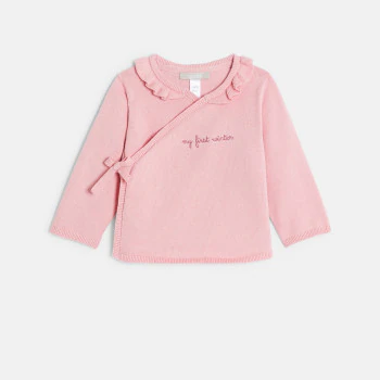 Newborn baby girl's pink floral knitted jumper and trousers