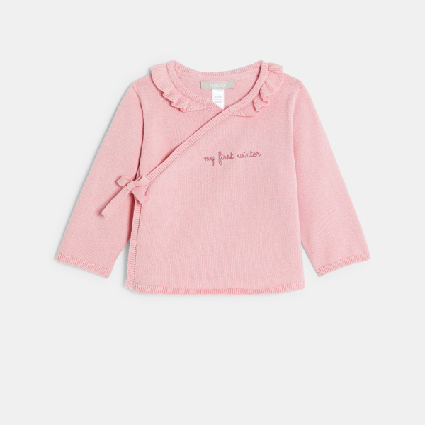 Pull et pantalon maille tricot fleurs rose bébé naissance fille