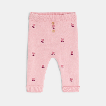 Newborn baby girl's pink floral knitted jumper and trousers