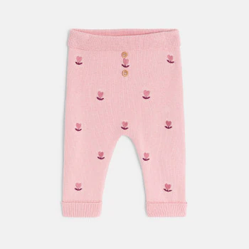 Newborn baby girl's pink floral knitted jumper and trousers