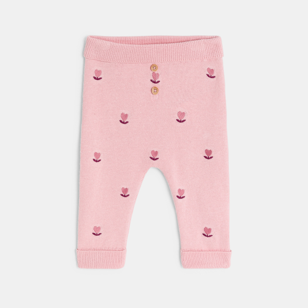 Pull et pantalon maille tricot fleurs rose bébé naissance fille
