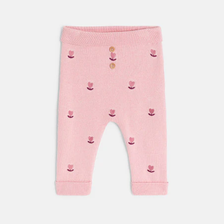 Pull et pantalon maille tricot fleurs rose bébé naissance fille