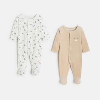 Baby boy's brown bear velours sleepsuit (pack of 2)