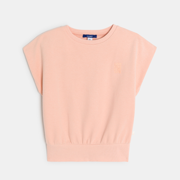 Sweat-shirt manches courtes uni rose Fille