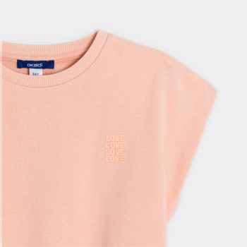 Sweat-shirt manches courtes uni rose Fille