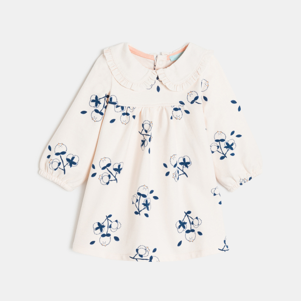 Robe molleton léger et gilet denim blanc bébé fille