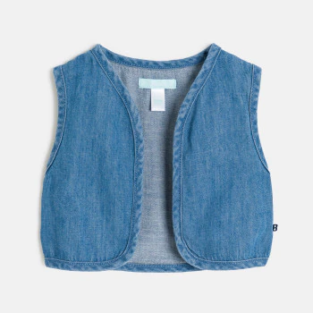 Robe molleton léger et gilet denim blanc bébé fille