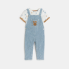 Baby boy's striped long dungarees and blue rabbit T-shirts