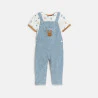 Baby boy's striped long dungarees and blue rabbit T-shirts