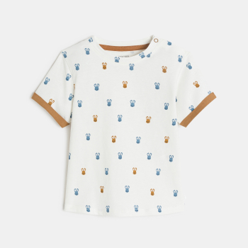 Baby boy's striped long dungarees and blue rabbit T-shirts