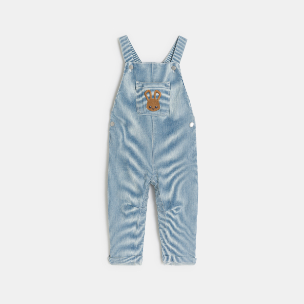 Baby boy's striped long dungarees and blue rabbit T-shirts
