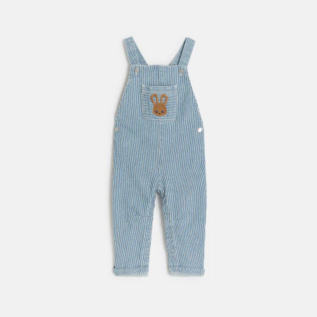 Salopette longue rayée et t-shirt lapin bleu bébé garçon