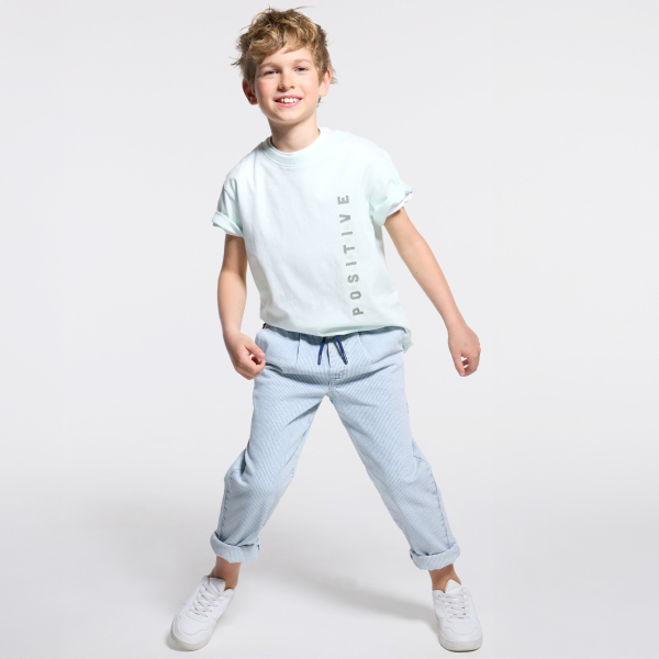 Boy's aqua green slogan T-shirt with short sleeves