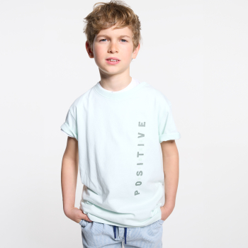 Boy's aqua green slogan T-shirt with short sleeves