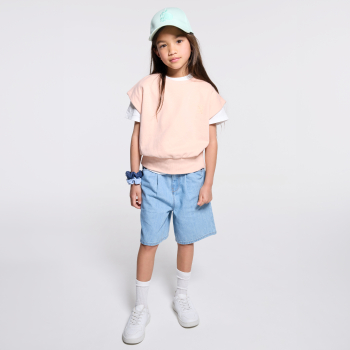 Sweat-shirt manches courtes uni rose Fille