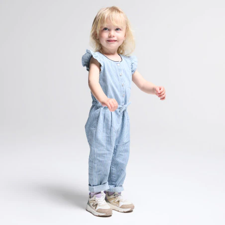 Combi longue rayée twill bleu bébé fille