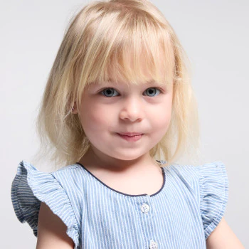 Baby girl's long blue striped twill jumpsuit