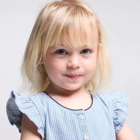 Combi longue rayée twill bleu bébé fille