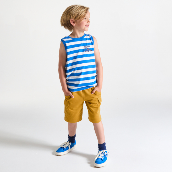 Boy's curry yellow cargo Bermuda shorts in brushed cotton