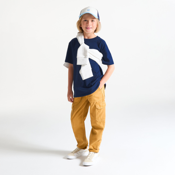 Boy's navy blue plain short-sleeve T-shirt