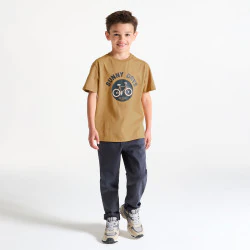 Boy's brown short-sleeve T-shirt with bike design
