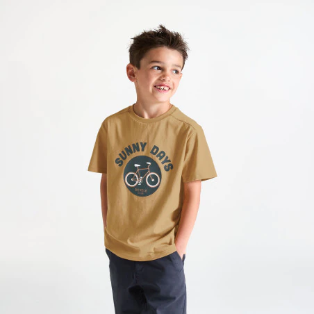 T-shirt manches courtes motif vélo marron Garçon