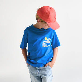 Boy's blue slogan T-shirt with short sleeves