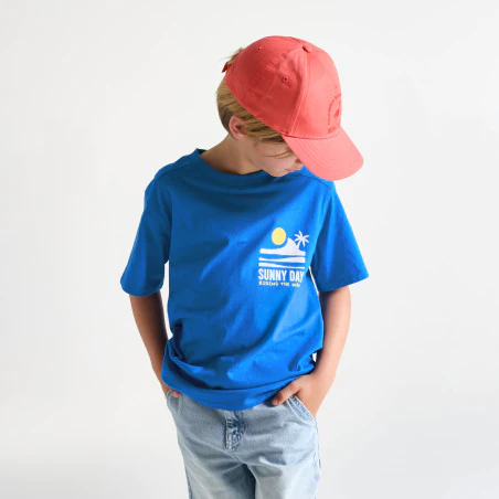T-shirt manches courtes à message bleu Garçon
