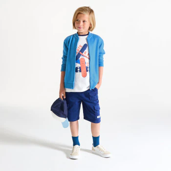 Boy's soft plain blue fleece baseball sweatshirt