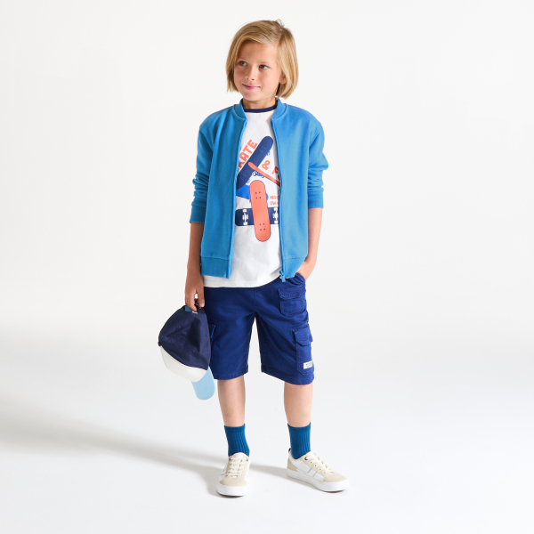 Sweat-shirt teddy en molleton uni bleu Garçon