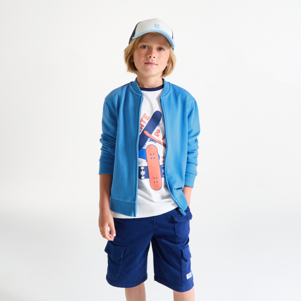 Boy's soft plain blue fleece baseball sweatshirt