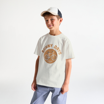 T-shirt manches courtes motif vélo blanc Garçon