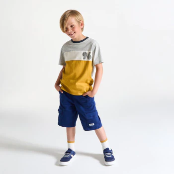 T-shirt manches courtes colorblock jaune curry Garçon