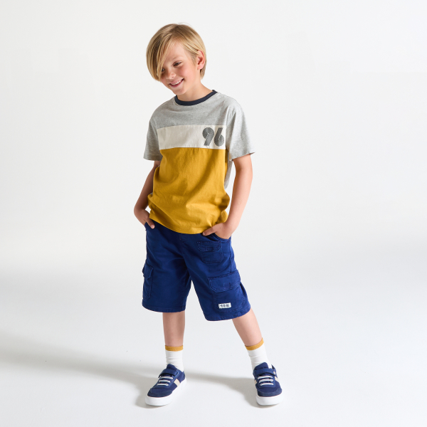 Boys' curry yellow colourblock short-sleeved T-shirt Boys' curry yellow colourblock short-sleeved T-shirt